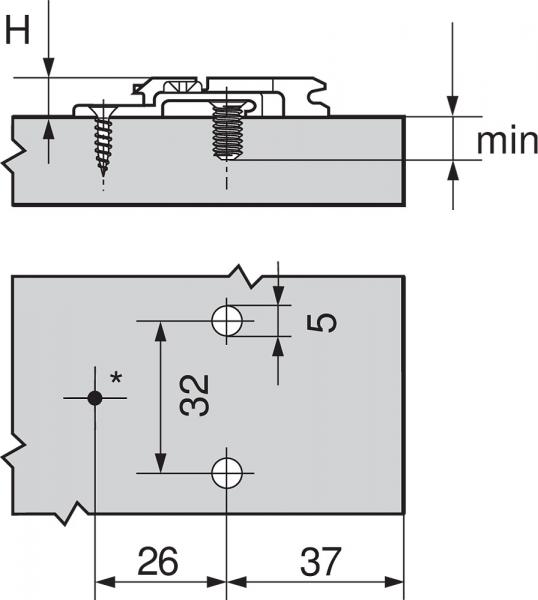 CLIP Montageplatte, 6 mm, Zink, Systemschrauben, HV: 2-teilig, Onyxschwarz